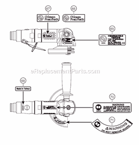 Page B Diagram and Parts List for CP3450-12AC45 6151604030 Chicago Pneumatic Angle Grinder